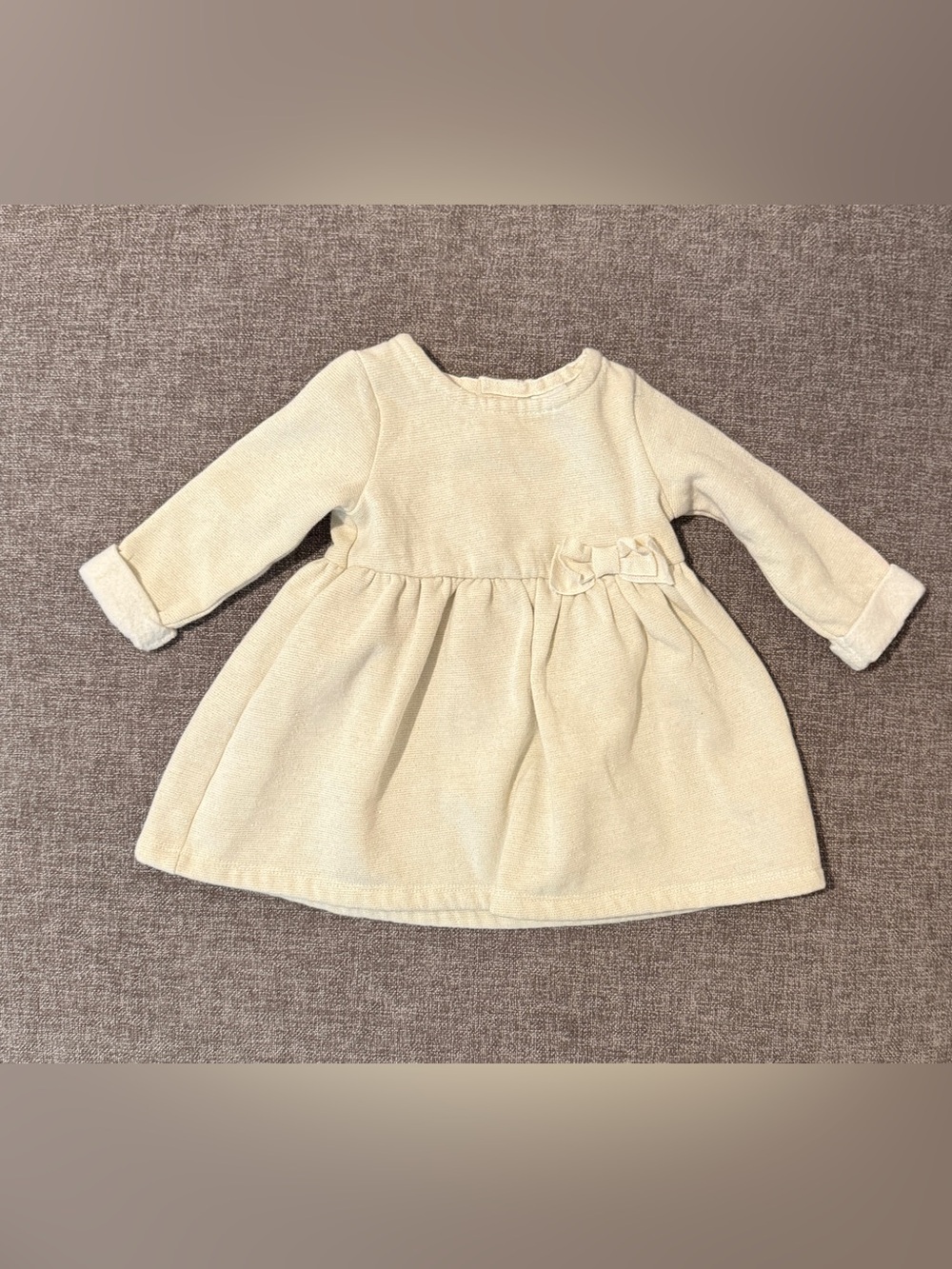 Carter’s Cream Long-Sleeve Bow Dress 6m